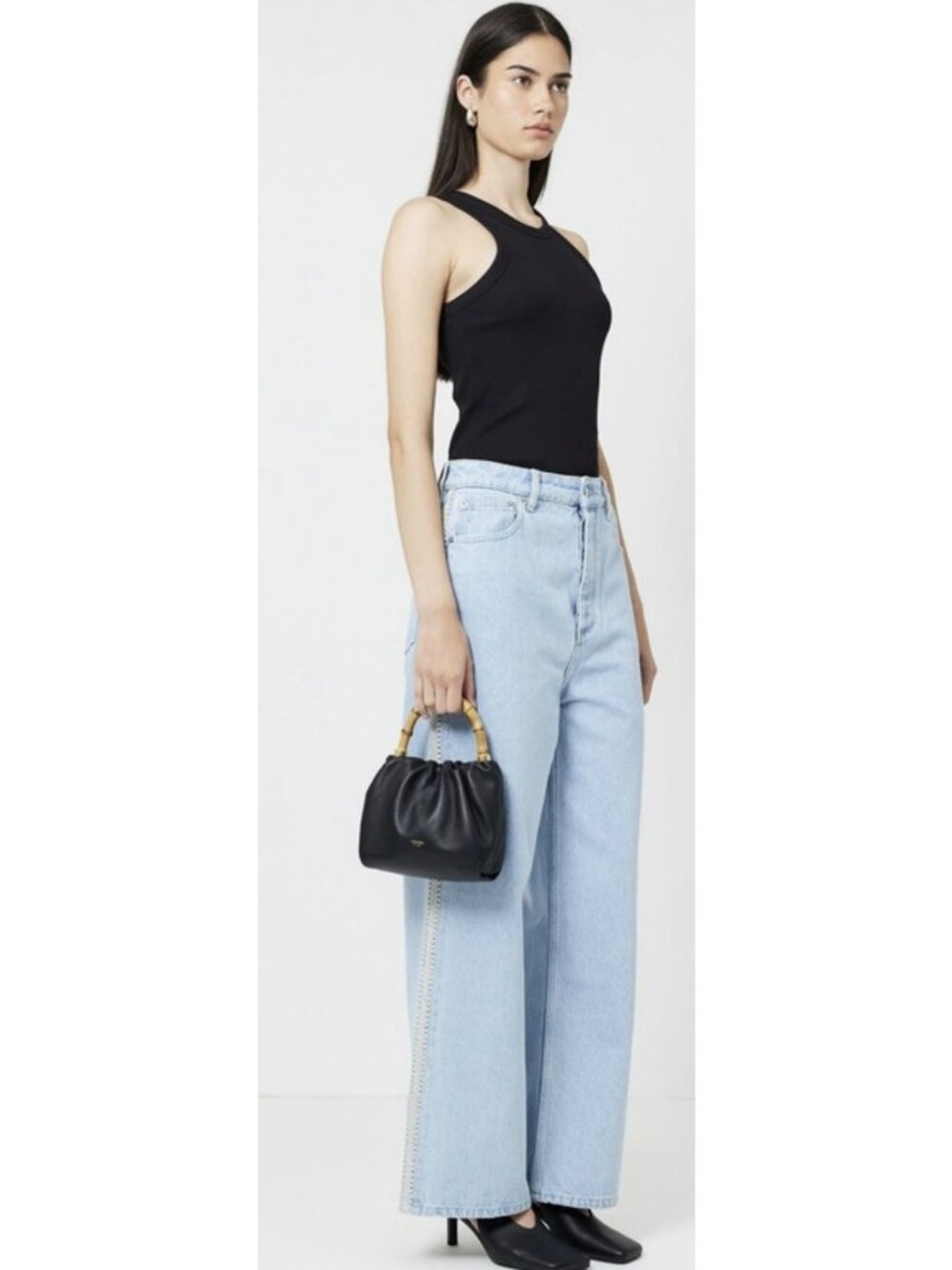 Nanushka Josine Wide-Leg Eco Bleach Denim Jeans Button Fly Sz 29 New